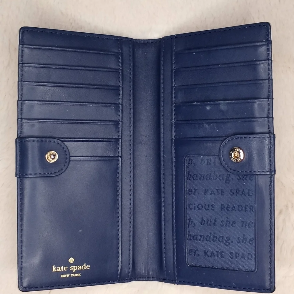 Kate Spade Leather Confetti Dot Stacey Girlhoodcore Wallet Navy Blue Interior
